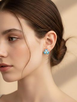 925 SILLER - 925 Pure Silver Blue Stud Earrings