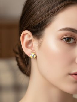 925 SILLER - 925 Pure Silver Yellow Stud Earrings