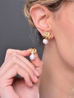 REENISAA - Gold Pearl Drop Earrings