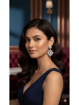 Kraft Smiths - White Crystal Floral Dangler Earrings