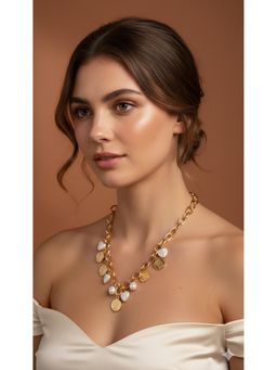 Kraft Smiths - White Gold Plated Pearl Heart & Coin Charm Necklace