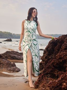 PURVAJA - Floral Printed Green Twisted Dresses