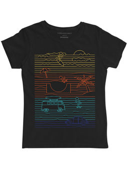 THREADCURRY - Summer Lines Girls Graphic Printed T-Shirt - Black