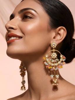 ADIVA - Gold-Plated Multicolour Beaded Embellished Kashmiri Earrings