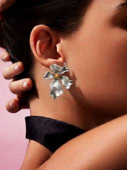 AQUASTREET - Bold Floral Studs Silver Plated Waterproof Anti-Tarnish Statement Earrings