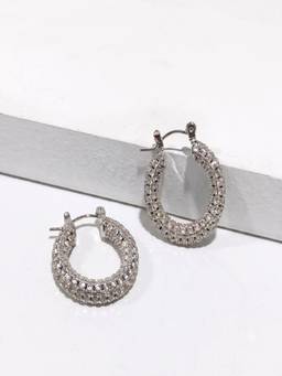 AQUASTREET - Zircon Silver Plated Waterproof Anti-Tarnish Hoop Earrings
