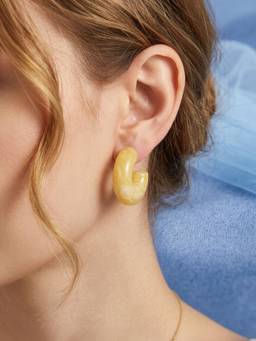 AQUASTREET - Yellow Acrylic Resin C-Shaped Half-Hoop Earrings