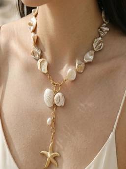 AQUASTREET - Beach Boho Starfish And Shell 18K Gold Plated Anti-Tarnish Necklace