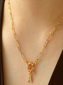 AQUASTREET - Zircon Initial Letter A 18K Gold Plated Anti-Tarnish Necklace