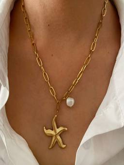 AQUASTREET - Starfish And Pearl 18K Gold Plated Anti-Tarnish Necklace