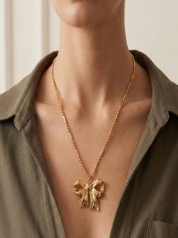AQUASTREET - Ribbed Bow 18K Gold Plated Waterproof Anti-Tarnish Necklace