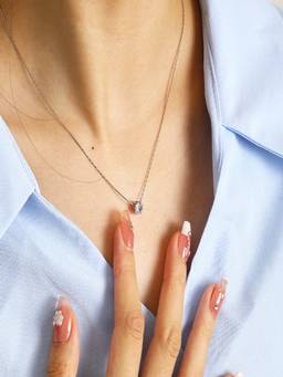 AQUASTREET - Zircon Thin Neck Chain Rhodium Plated Anti-Tarnish Necklace