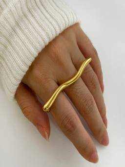 AQUASTREET - Thin Statement Wavy 18K Gold Plated Anti-Tarnish Ring, Size: 6