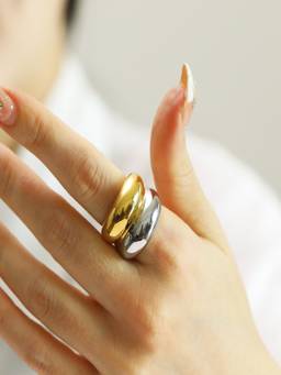 AQUASTREET - Two Tone Bold Double Deck 18K Plated Anti-Tarnish Statement Ring, Size: 6