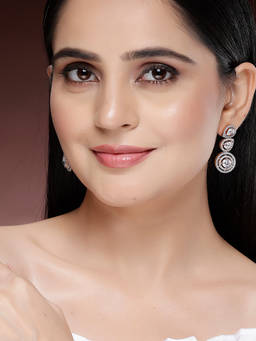 ZENEME - Rose Gold-Plated White American Diamond Layered Circle Earrings
