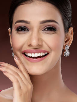 ZENEME - Rose Gold-Plated American Diamond Double Circle Drop Earrings