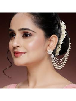ZENEME - Gold-Toned Bahubali Inspired Pearl Beaded Traditional Layered Ear Chain