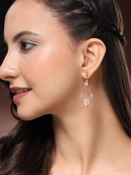ZENEME - Rose Gold-Plated Floral Open Pear Drop Earrings