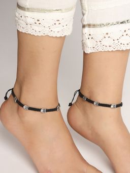 VIRAASI - Silver-Toned Owl Design Beads Adjustable Anklet