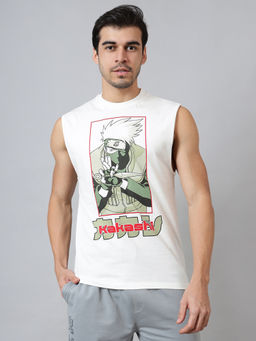 Free Authority - Official Naruto Character Kakashi Printed Sleeveless T-shirt For Men