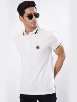 ROYALTAIL - Stylish White Collar Neck Half Sleeves Premium Cotton Polo T-shirt For Men