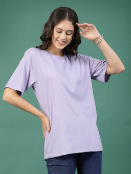 RIGO - Women Light Lavender Jersey Oversized Printed T-shirt