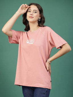 RIGO - Women Peach Terry Oversized Printed T-shirt