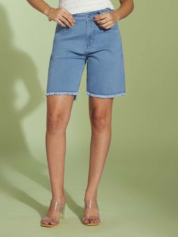 Miss Chase - Women Light Blue Regular High Rise Denim Shorts