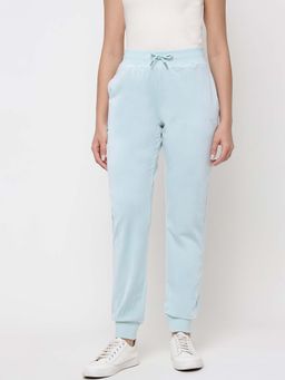 Guess - Blue Solid High Rise Regular Fit Joggers