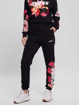 Guess - Women Black Floral High Rise Cuffed Joggers
