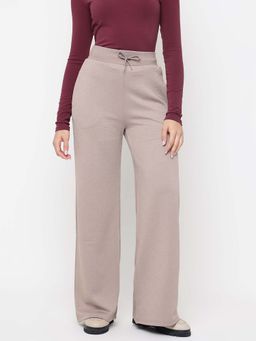 Guess - Peony Jacquard Beige Textured Logo High Rise Regular Fit Pant