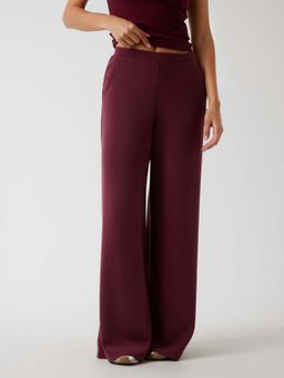 Guess - Women Maroon Solid Full Length Wide Leg Pant