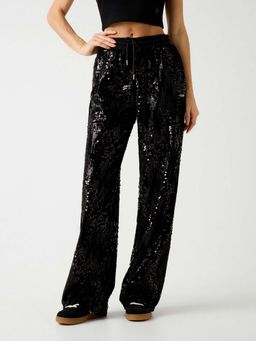 Guess - Women Black Sequined High Rise Bootcut Pant