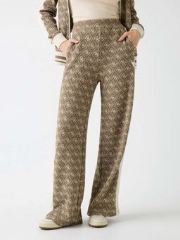 Guess - Women Beige Jacquard High Rise Straight Pant
