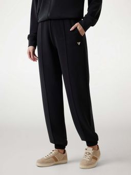Guess - Women Black Solid Mid Rise Tapered Leg Joggers