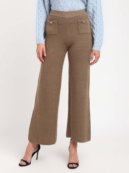 Guess - Women Khaki Polyamide Textured Regular Fit Pant