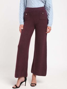 Guess - Women Maroon Polyamide Textured Regular Fit Pant