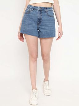 Guess - Women Blue Washed High Rise Above Knee Denim Shorts