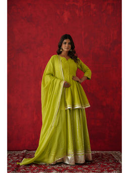 GANGA GRACE - Green Gota Work Anarkali Kurta with Skirt and Dupatta