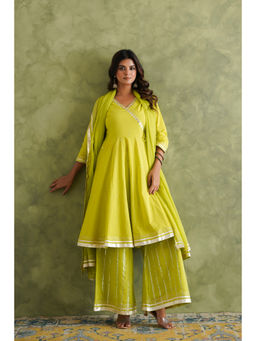 GANGA GRACE - Green Gota Work Anarkali Kurta with Palazzo and Dupatta