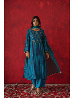 GANGA GRACE - Blue Striped Kurta with Pant and Dupatta
