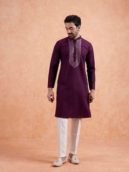 KISAH - Men Purple Heavy Thread Work Kurta and Pant