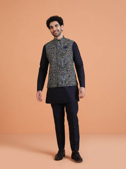 KISAH - Men Bandhani Mid Length Kurta and Pant with Nehru Jacket