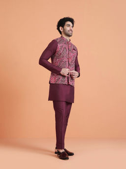 KISAH - Men Bandhani Mid Length Kurta and Pant with Nehru Jacket