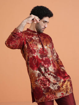 KISAH - Men Art Silk Mid Bold Floral Printed Festive Ethnic Wear Kurta