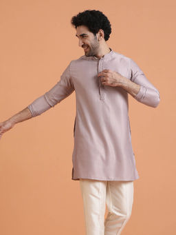 KISAH - Men Mauve Silk Blend Solid Straight Fit Side Slit Kurta