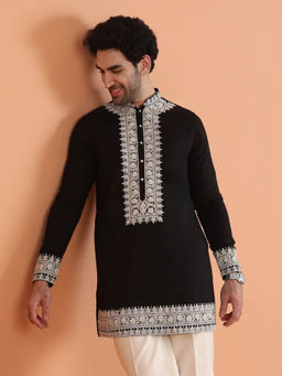 KISAH - Men Black Cotton Silk Traditional Ethnic Wear Kurta