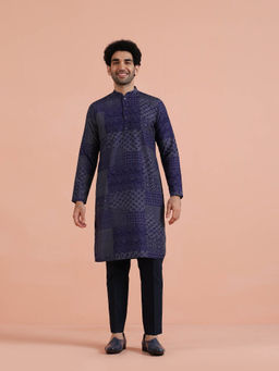 KISAH - Men Navy Blue Bandhani Kurta and Pant