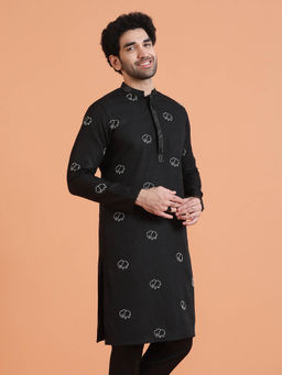 KISAH - Men Black Cotton Silk Embellished Kurta