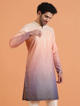 KISAH - Men Ombre Beige to Purple Gradient Kurta
